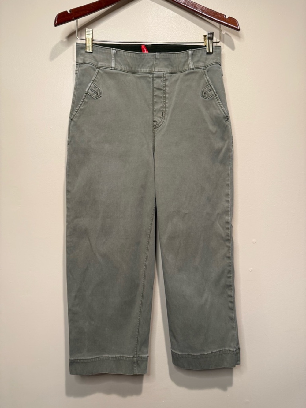 Spanx Stretch Twill Cropped Wide Leg Pants Army Green Size medium